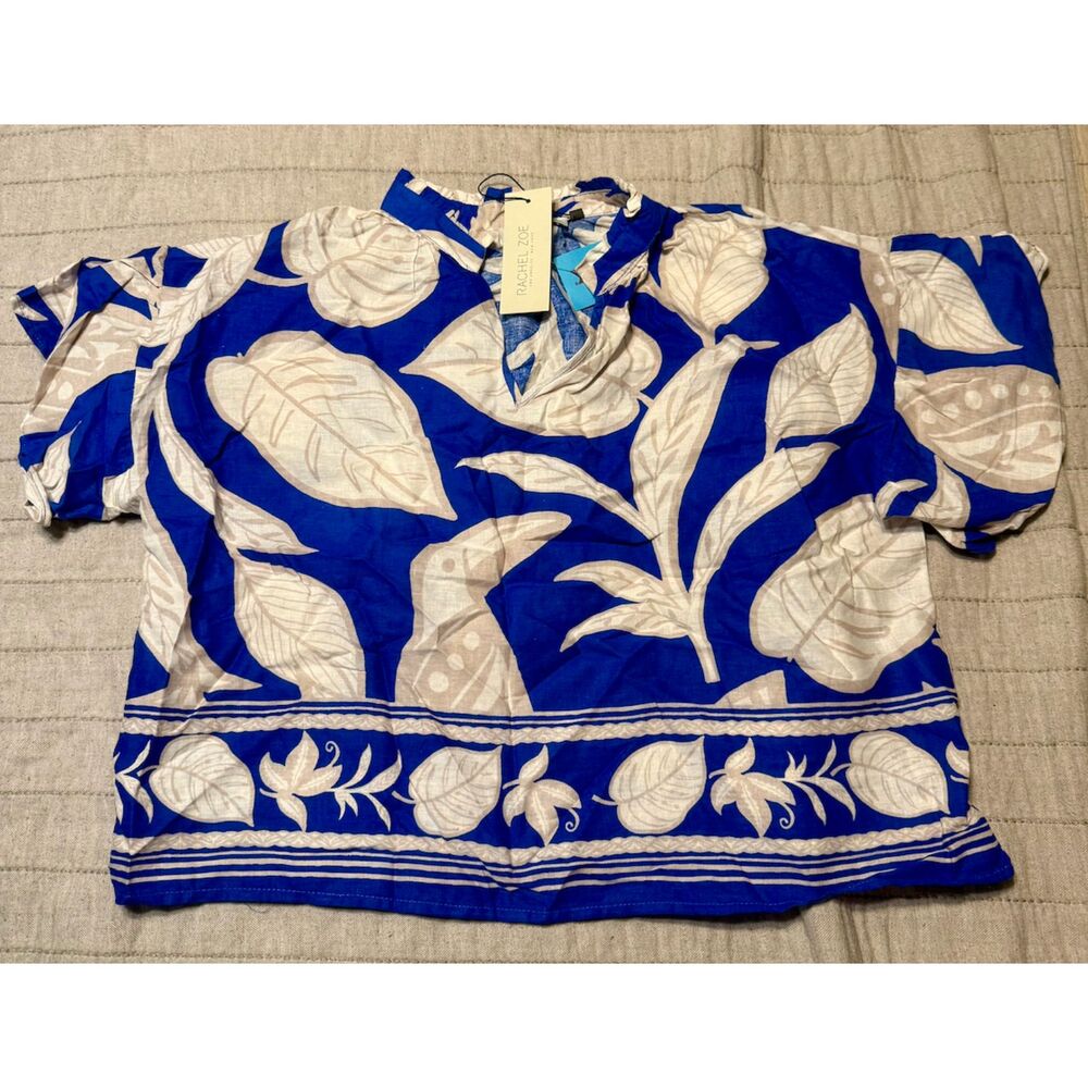 Rachel Zoe Blouse Blue Floral, Women's Size L